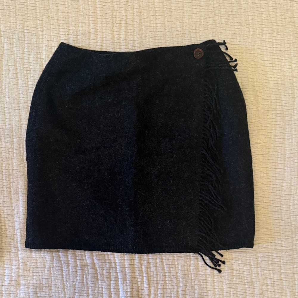 Ralph Lauren Country Skirt - Charcoal Fringe Wrap Mini Skirt Size 10